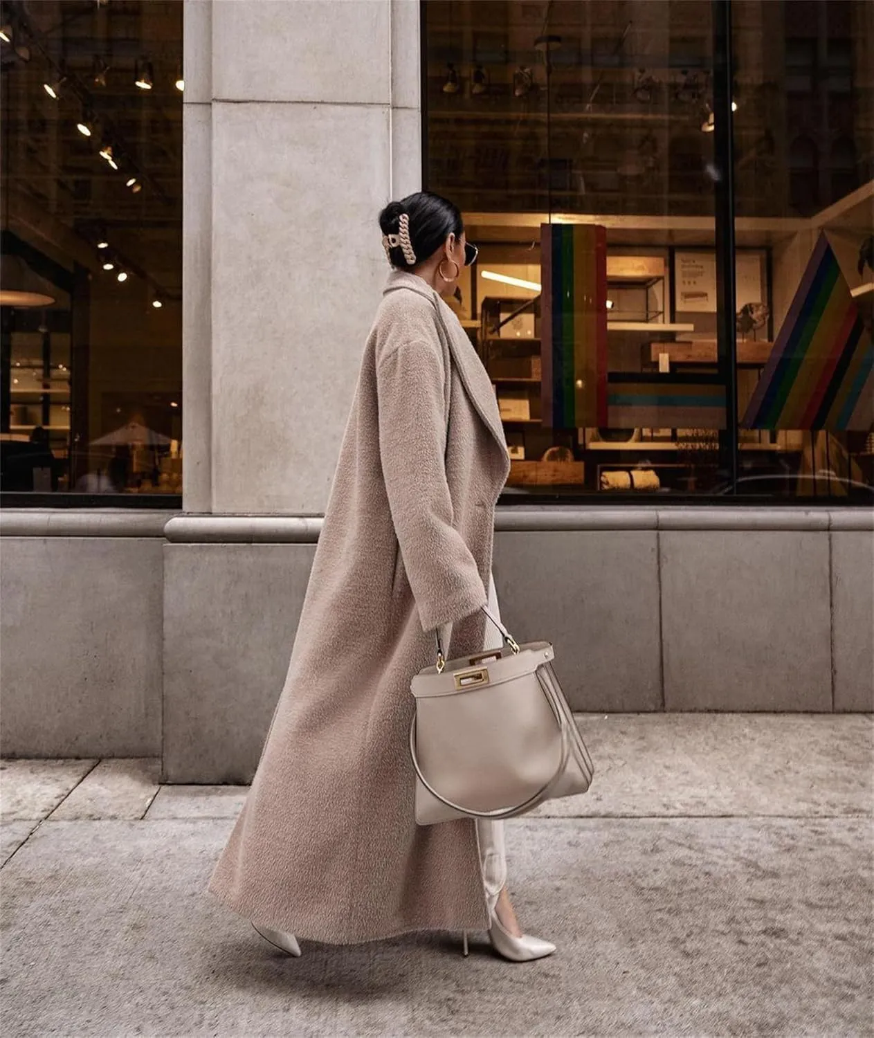 2024 Women's Fall Winter Lapel Single Breasted Blend Maxi Trench Coat Long Sleeve Open Front Overcoat Jacket