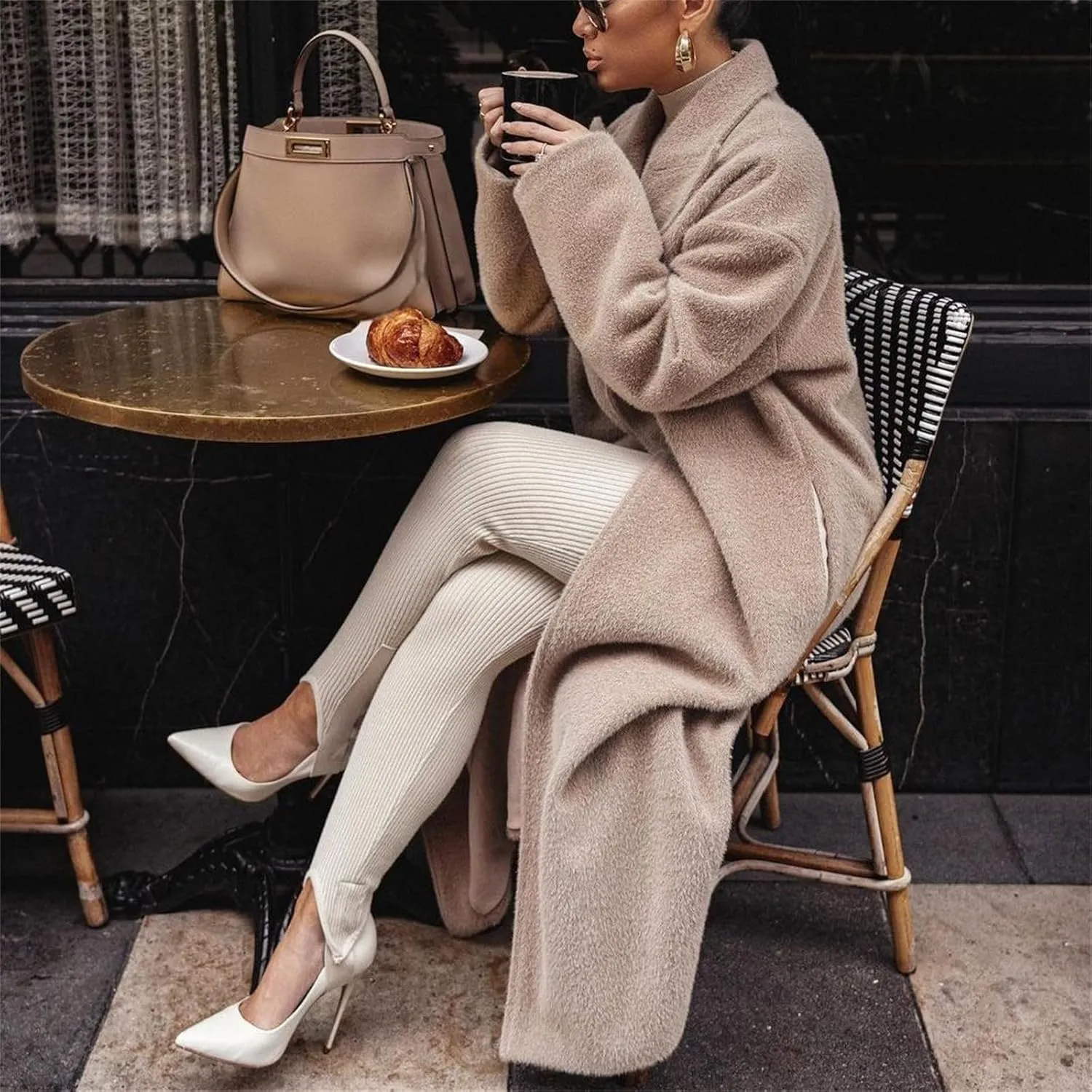 2024 Women's Fall Winter Lapel Single Breasted Blend Maxi Trench Coat Long Sleeve Open Front Overcoat Jacket