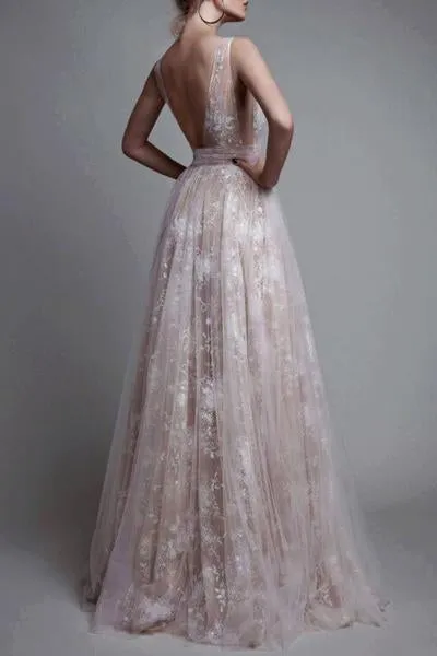 A Line Prom Dresses,V-neck Sexy Evening Party Dresses, Long Formal Dress PFP0960