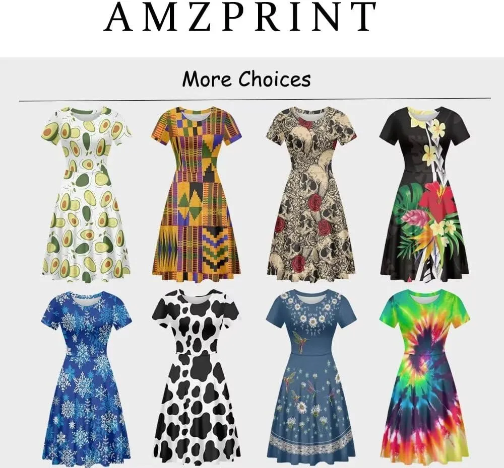 Amzprint Purple Tunic Bodycon Midi Swing Halloween Party Dress for Women Plus Size High Waist Short Sleeve Pleated Dress