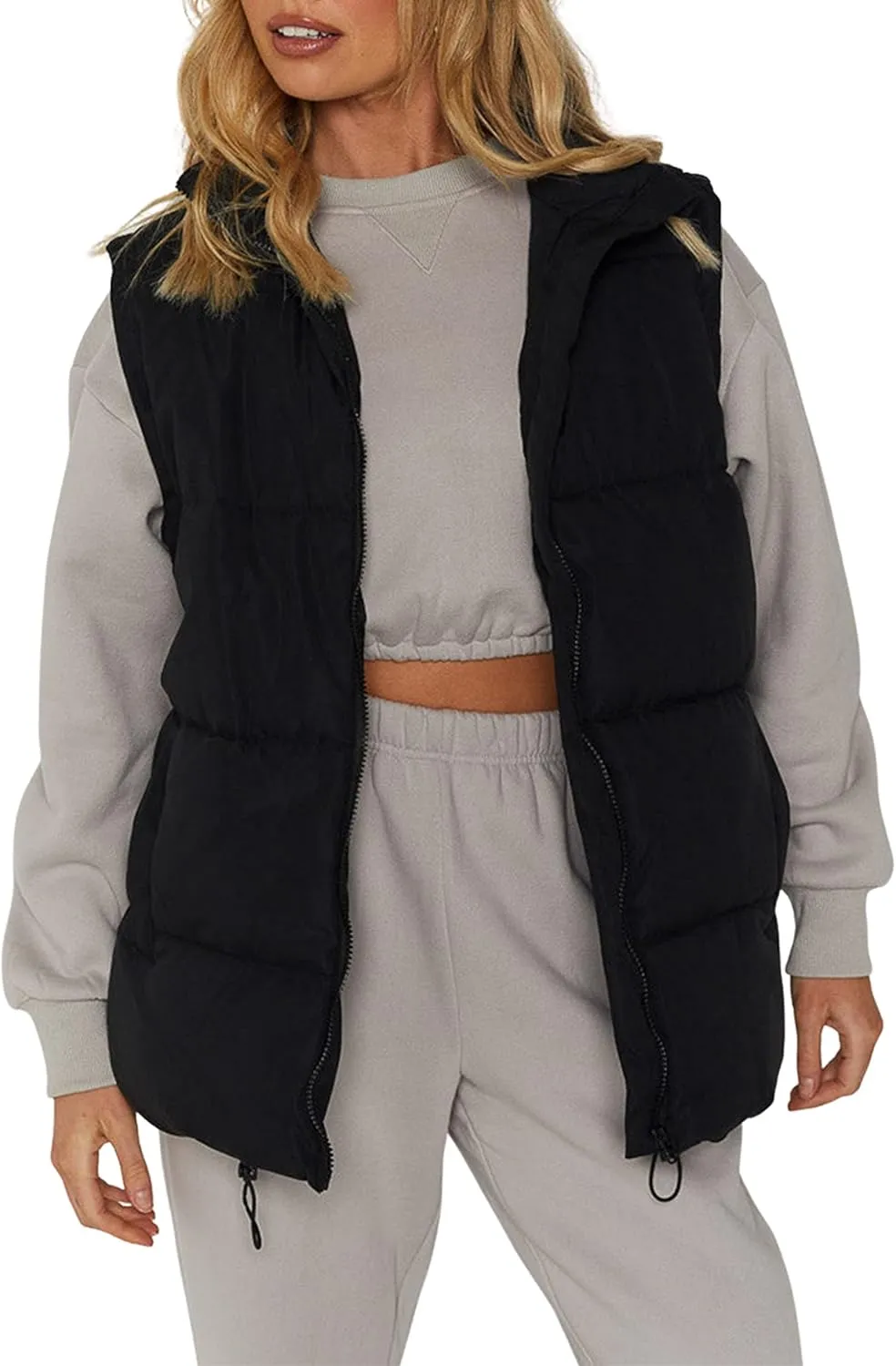Athlisan Womens Zip Up Puffer Vest Stand Collar Sleeveless Padded Jacket Coat