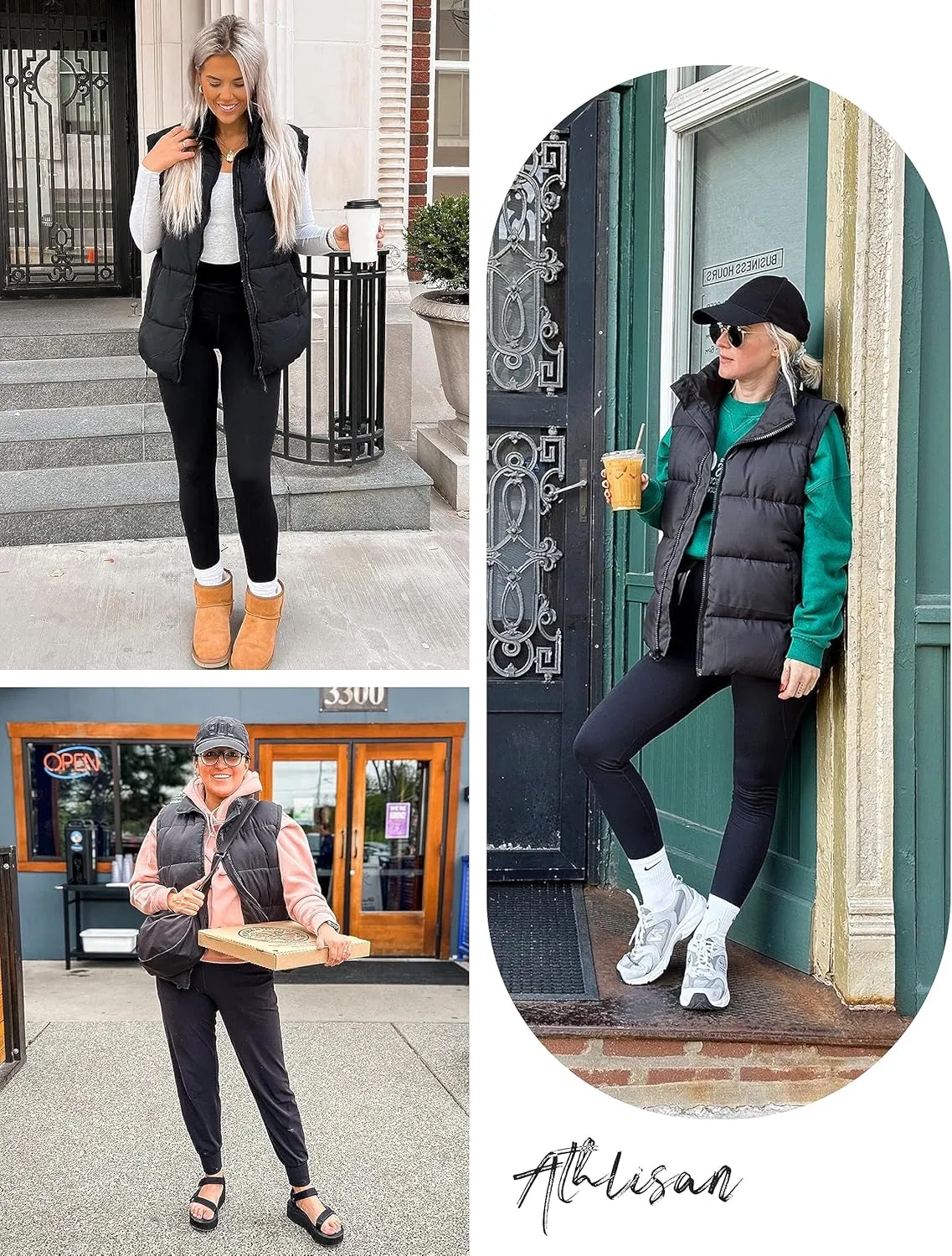 Athlisan Womens Zip Up Puffer Vest Stand Collar Sleeveless Padded Jacket Coat