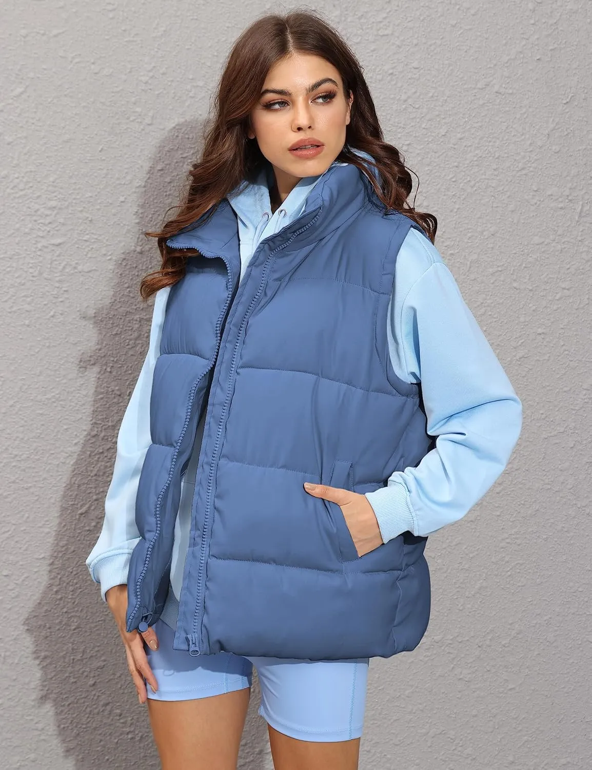 Athlisan Womens Zip Up Puffer Vest Stand Collar Sleeveless Padded Jacket Coat