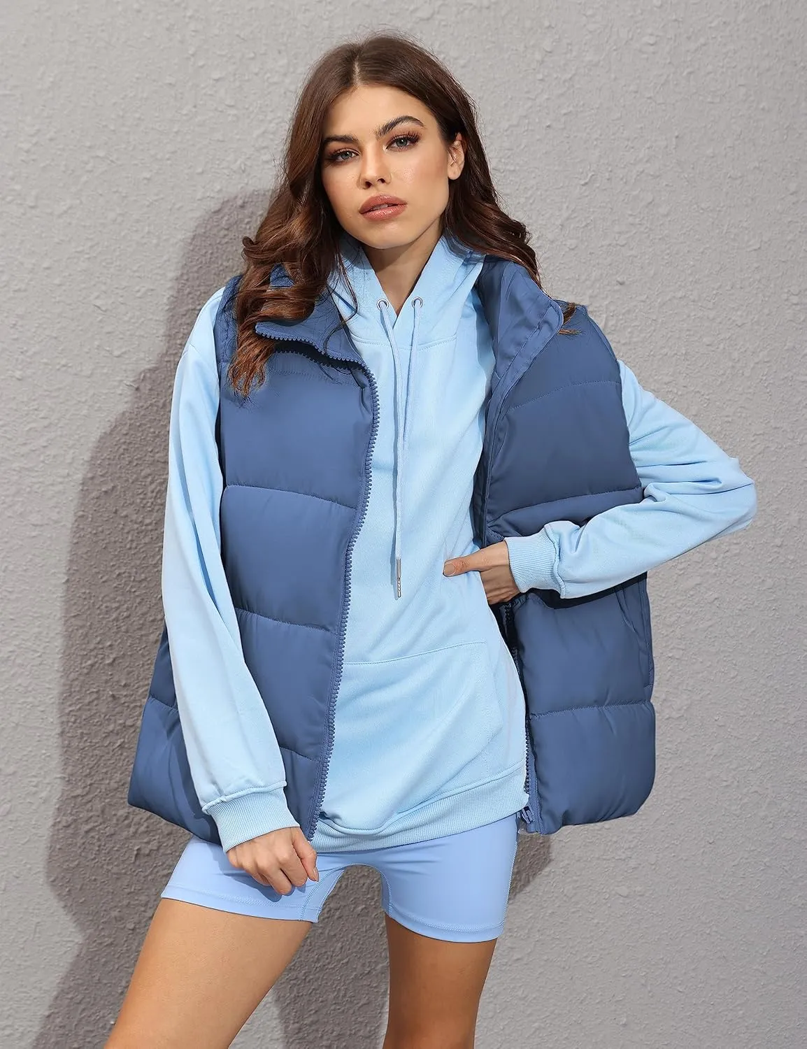 Athlisan Womens Zip Up Puffer Vest Stand Collar Sleeveless Padded Jacket Coat
