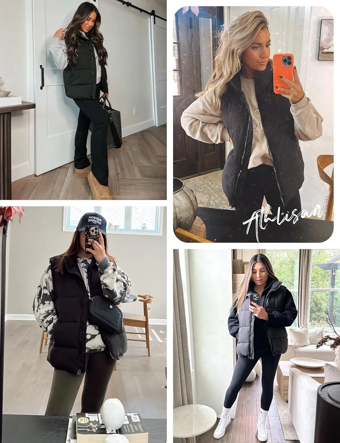 Athlisan Womens Zip Up Puffer Vest Stand Collar Sleeveless Padded Jacket Coat
