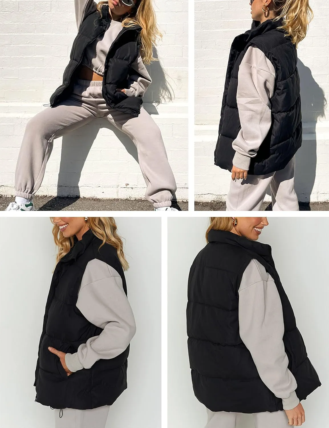 Athlisan Womens Zip Up Puffer Vest Stand Collar Sleeveless Padded Jacket Coat