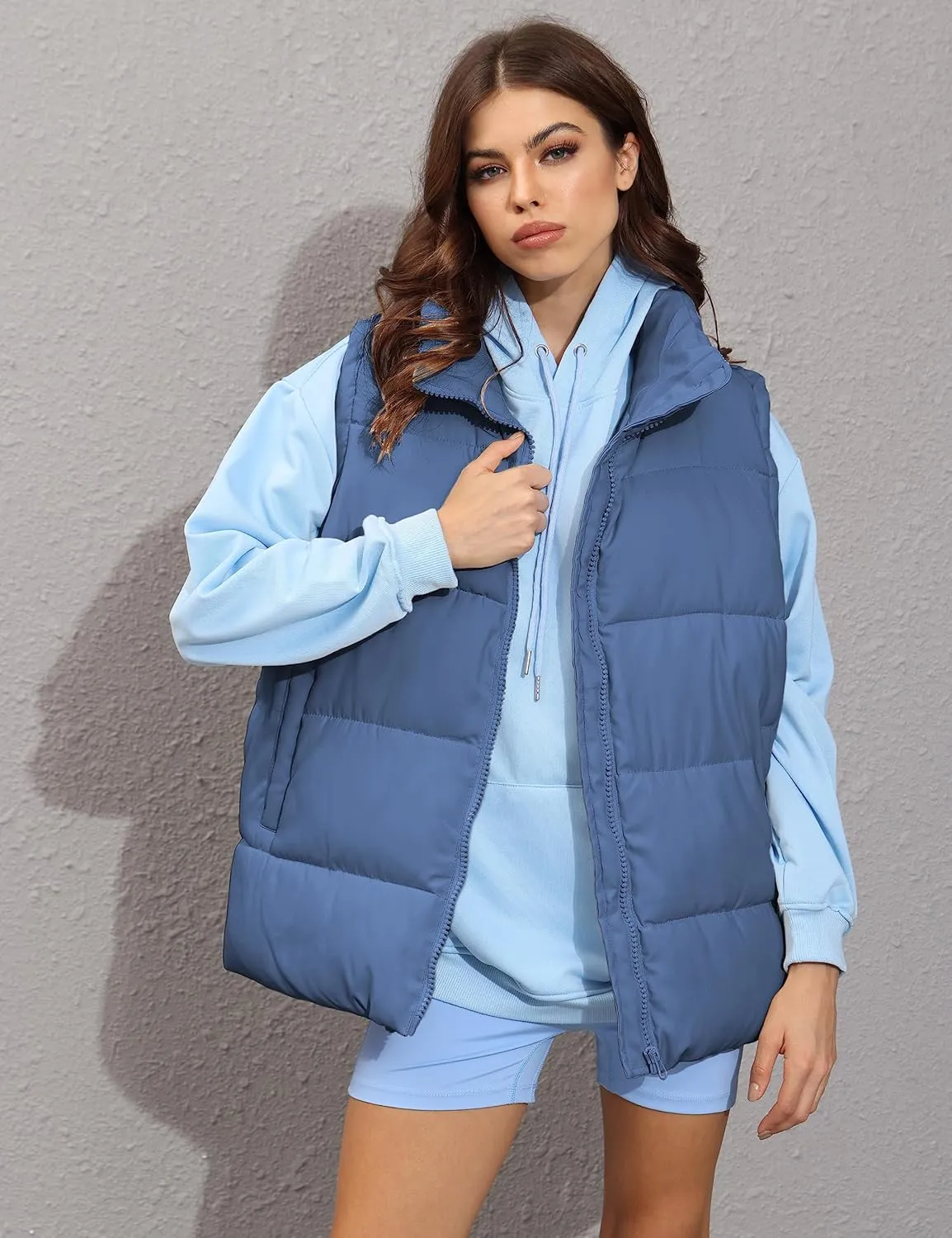 Athlisan Womens Zip Up Puffer Vest Stand Collar Sleeveless Padded Jacket Coat
