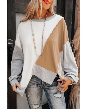 Azura Exchange Colorblock Stitching Irregular Hem Long Sleeve Top - M