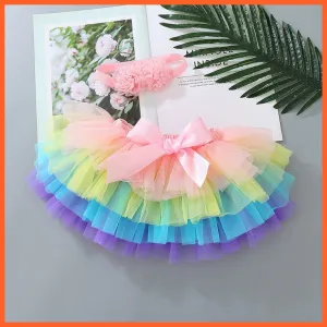 Baby Girls Infant Newborn 2Pcs Rainbow Short Skirts | Headband Set Tutu Skirts