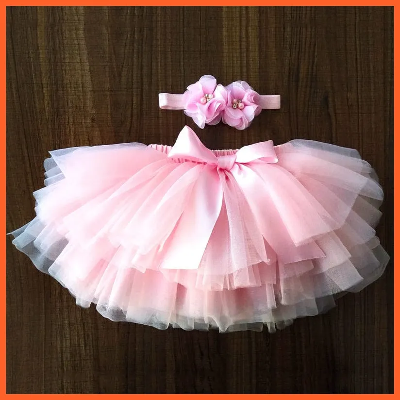 Baby Girls Infant Newborn 2Pcs Rainbow Short Skirts | Headband Set Tutu Skirts