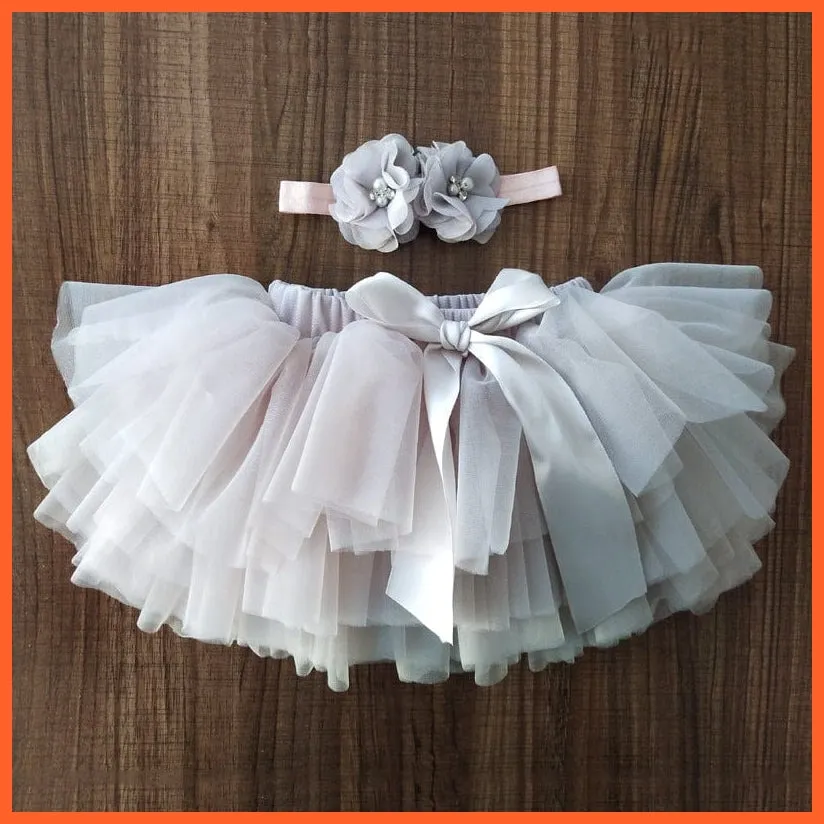 Baby Girls Infant Newborn 2Pcs Rainbow Short Skirts | Headband Set Tutu Skirts
