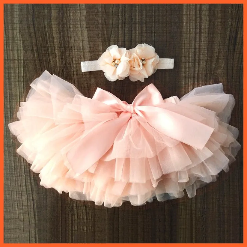 Baby Girls Infant Newborn 2Pcs Rainbow Short Skirts | Headband Set Tutu Skirts