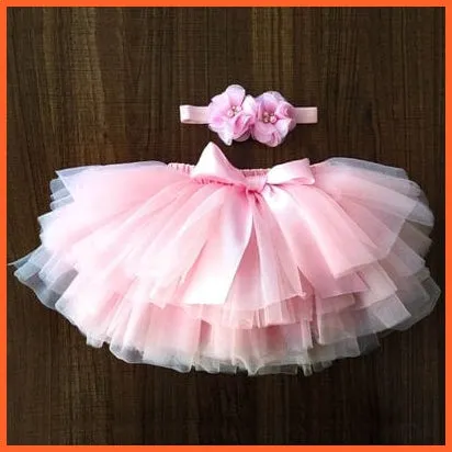 Baby Girls Infant Newborn 2Pcs Rainbow Short Skirts | Headband Set Tutu Skirts