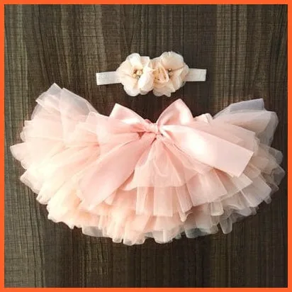 Baby Girls Infant Newborn 2Pcs Rainbow Short Skirts | Headband Set Tutu Skirts