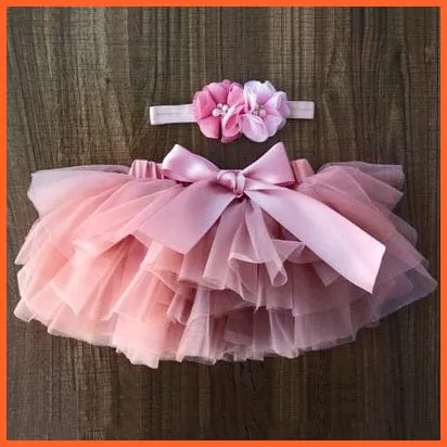 Baby Girls Infant Newborn 2Pcs Rainbow Short Skirts | Headband Set Tutu Skirts