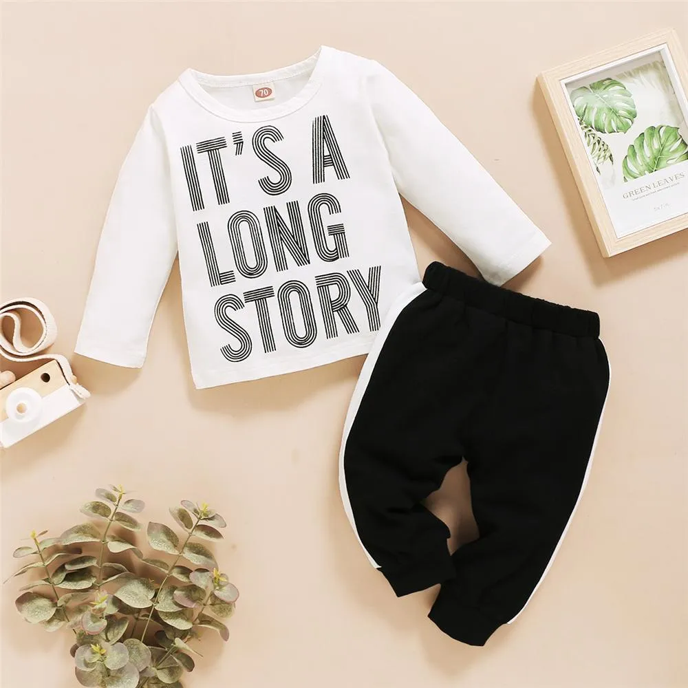 Baby It's A Long Story Printed Long Sleeve Top & Pants Cheap Boutique Baby Clothing