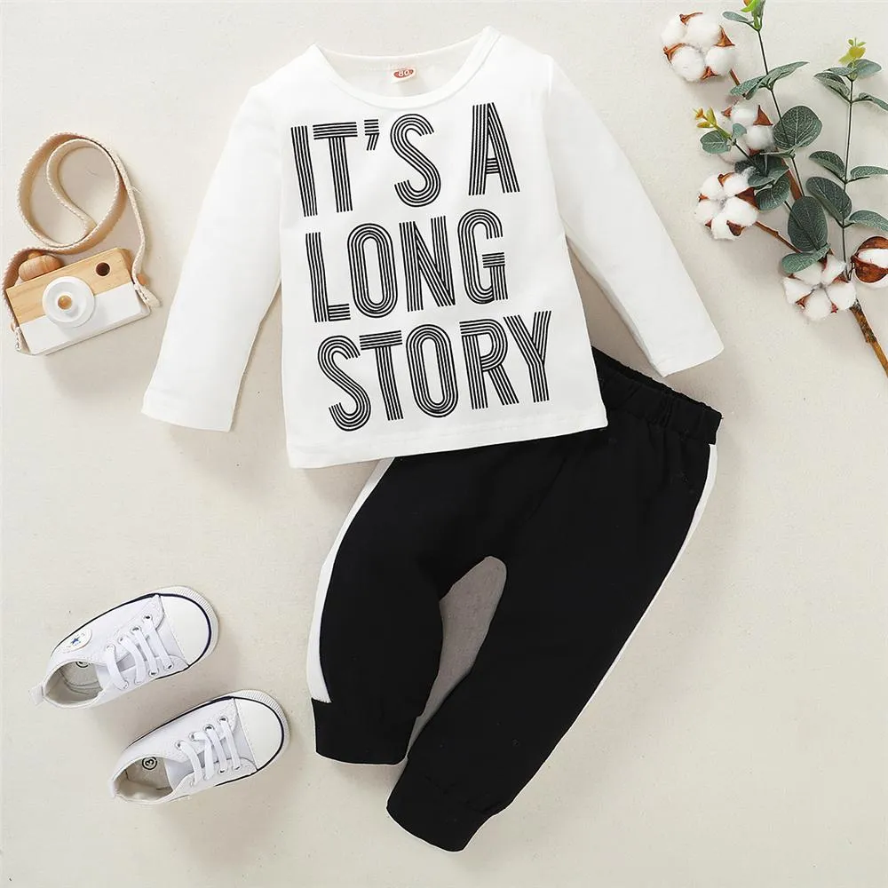Baby It's A Long Story Printed Long Sleeve Top & Pants Cheap Boutique Baby Clothing