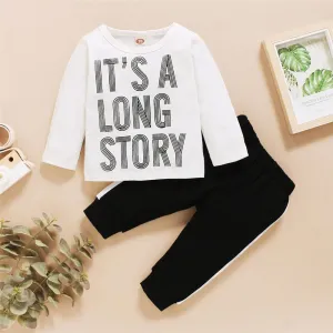 Baby It's A Long Story Printed Long Sleeve Top & Pants Cheap Boutique Baby Clothing