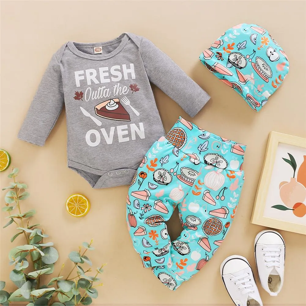 Baby Unisex Letter Printed Romper & Pants & Hat Baby Wholesales