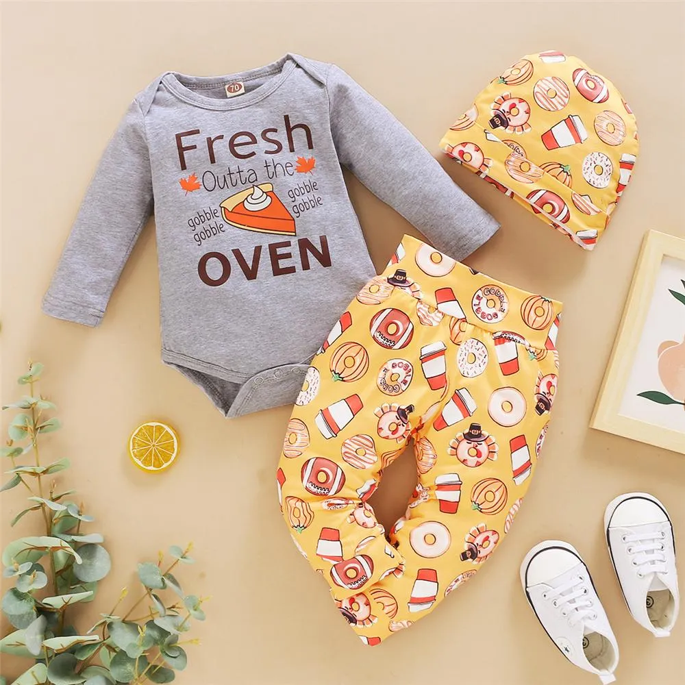 Baby Unisex Letter Printed Romper & Pants & Hat Baby Wholesales