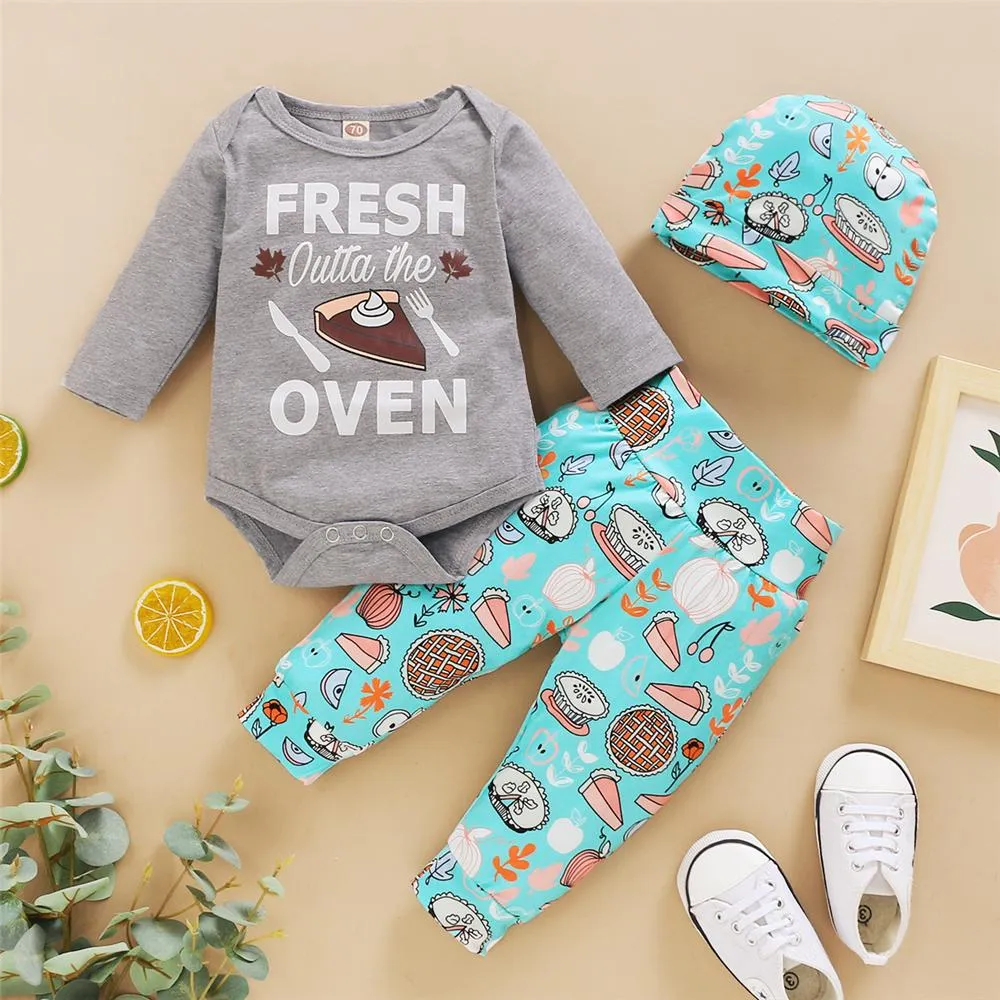 Baby Unisex Letter Printed Romper & Pants & Hat Baby Wholesales