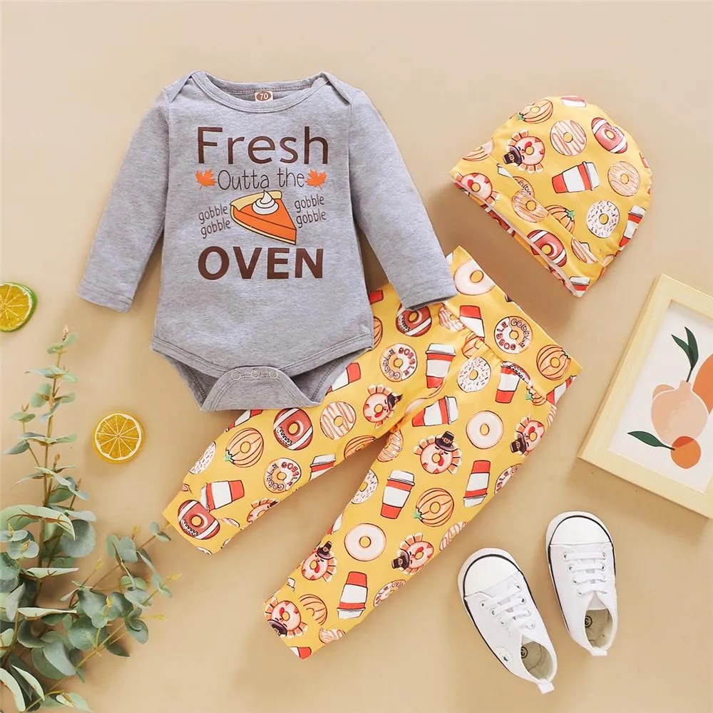 Baby Unisex Letter Printed Romper & Pants & Hat Baby Wholesales