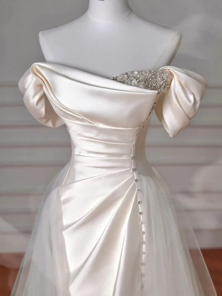 Beautiful Sheath Satin Long Prom Dresses Wedding Evening Dress