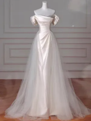 Beautiful Sheath Satin Long Prom Dresses Wedding Evening Dress