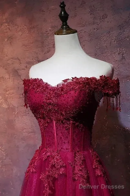 Beautiful Wine Red Tulle Sweetheart Long Prom Dress A-Line Party Dress Elegant Evening Dress