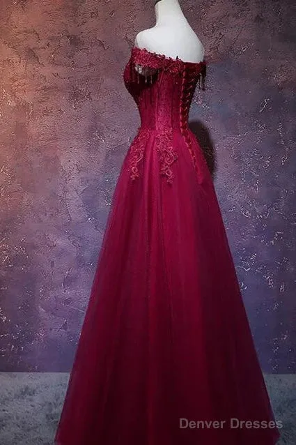 Beautiful Wine Red Tulle Sweetheart Long Prom Dress A-Line Party Dress Elegant Evening Dress