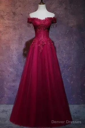 Beautiful Wine Red Tulle Sweetheart Long Prom Dress A-Line Party Dress Elegant Evening Dress