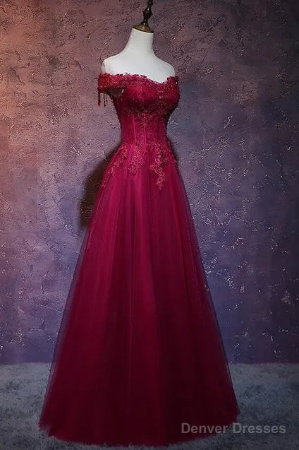 Beautiful Wine Red Tulle Sweetheart Long Prom Dress A-Line Party Dress Elegant Evening Dress