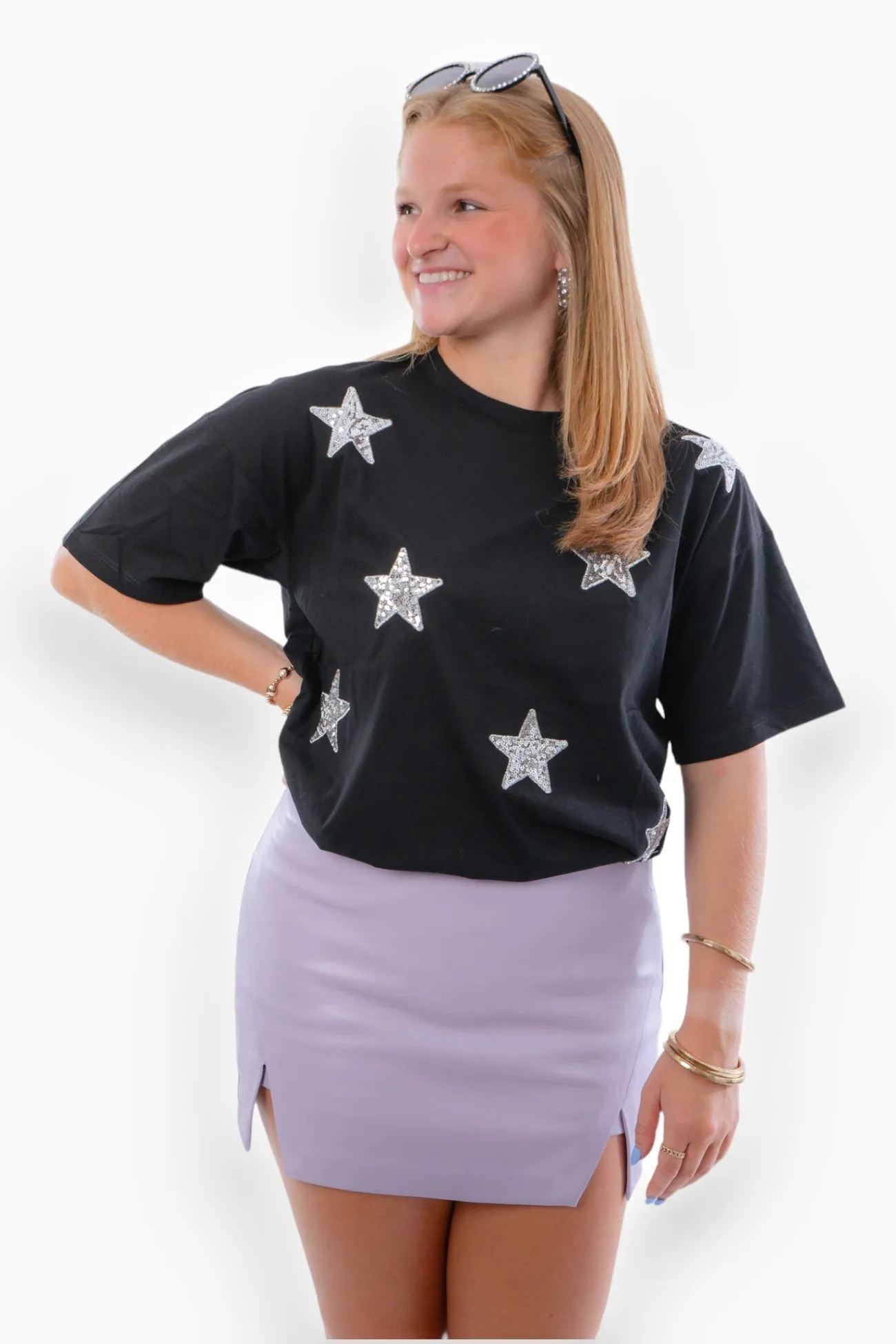 Black & Silver Sequin Star Tee