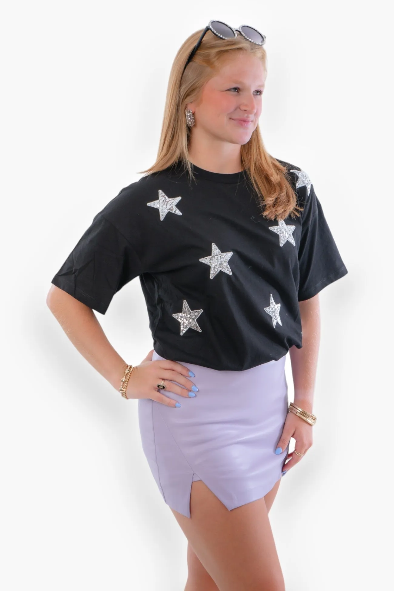 Black & Silver Sequin Star Tee
