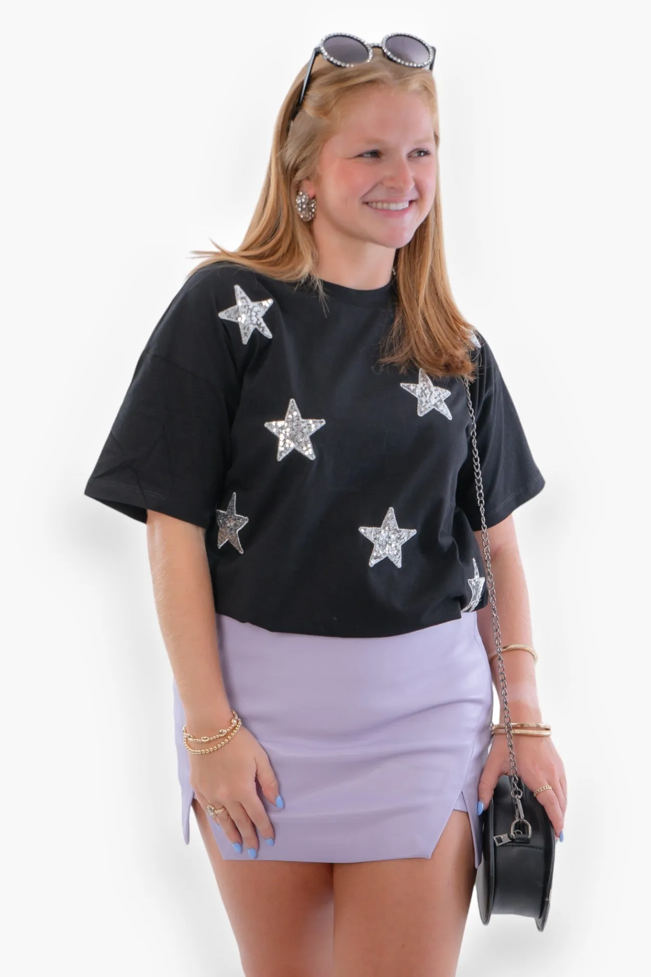 Black & Silver Sequin Star Tee