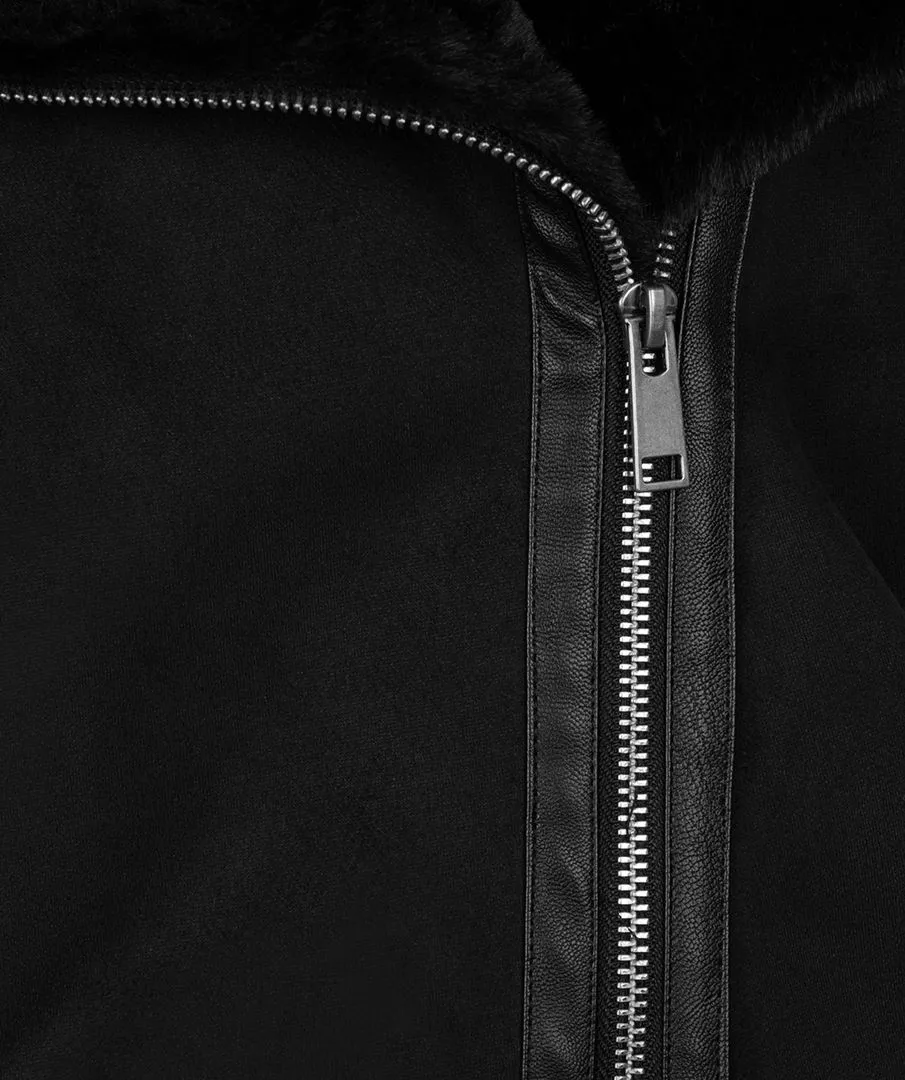 Black Faux Fur and Suede Gilet with Zip Detail