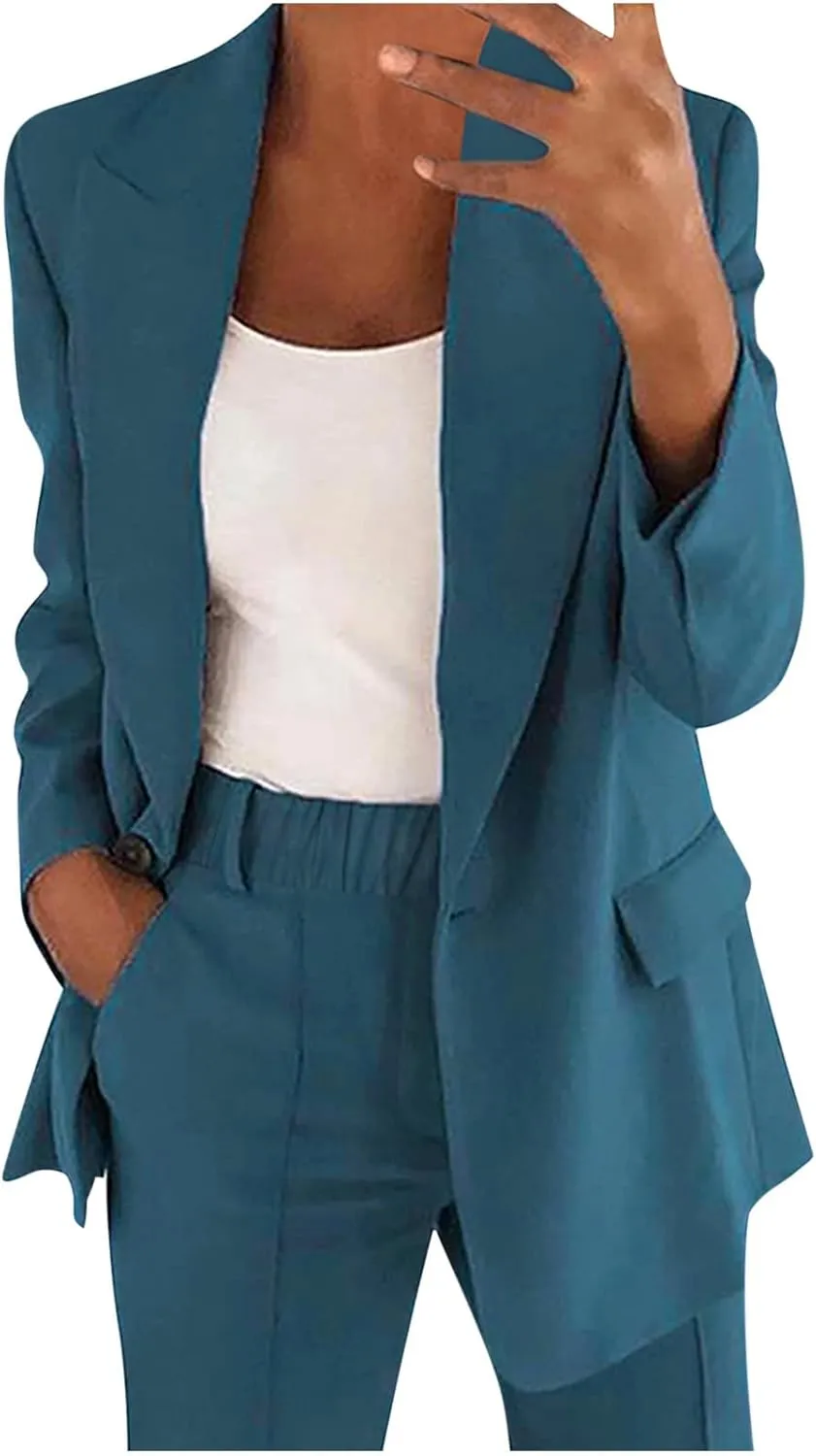 Blazer Sets for Women 2 Piece Outfits Business Casual Outfits Dressy Casual Pant Suits Plus Size Dress Pants Set