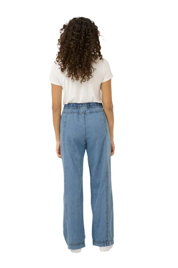 BLUE STONE WASH DRAWSTRING STRAIGHT LEG PANT