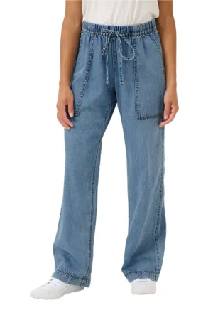 BLUE STONE WASH DRAWSTRING STRAIGHT LEG PANT