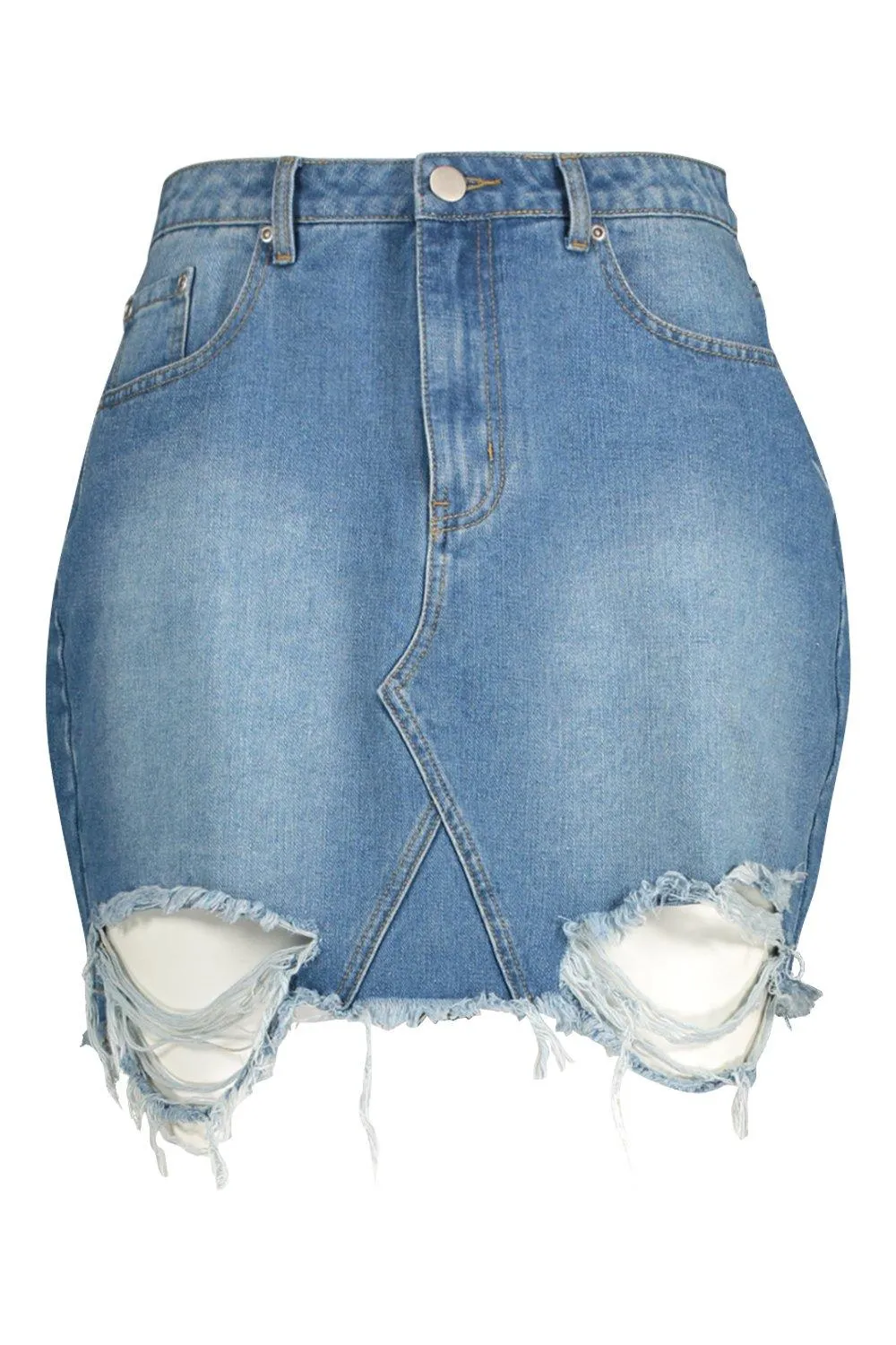 Boohoo distressed denim skirt, blue