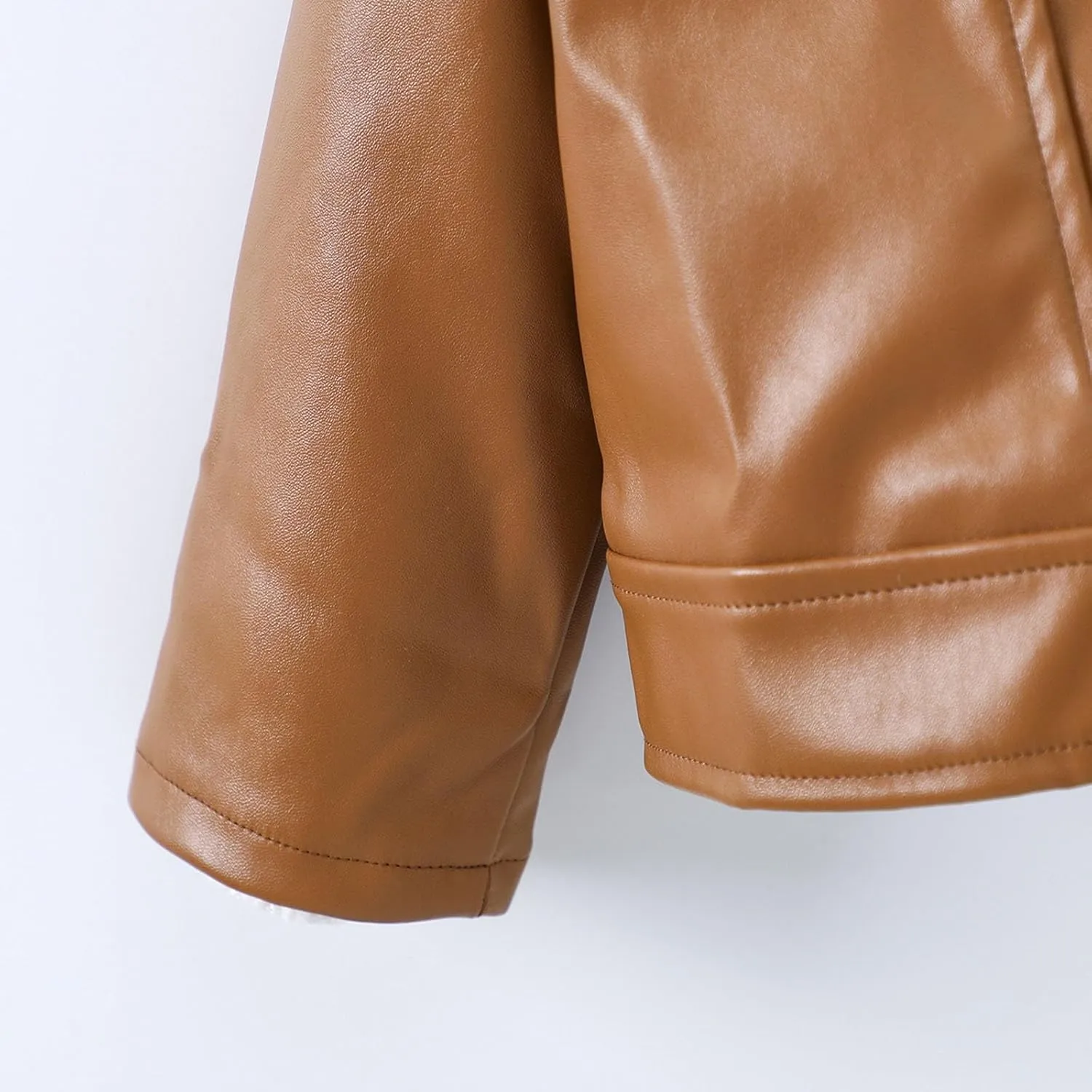 Boys Girls Leather Coat Autumn Winter Solid Color Long Sleeve Lapel Collar Zipper Jacket Party Birthday Gifts