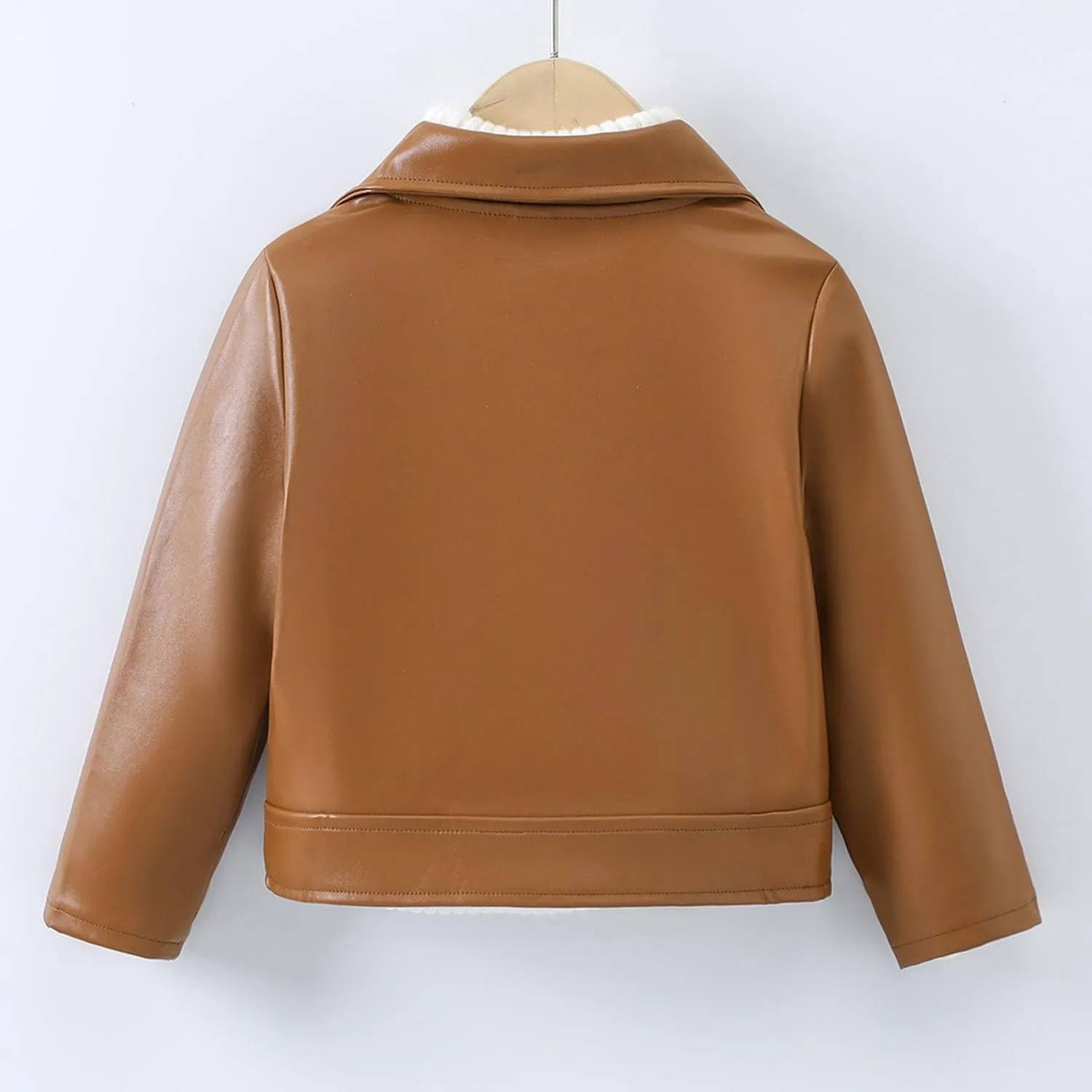 Boys Girls Leather Coat Autumn Winter Solid Color Long Sleeve Lapel Collar Zipper Jacket Party Birthday Gifts