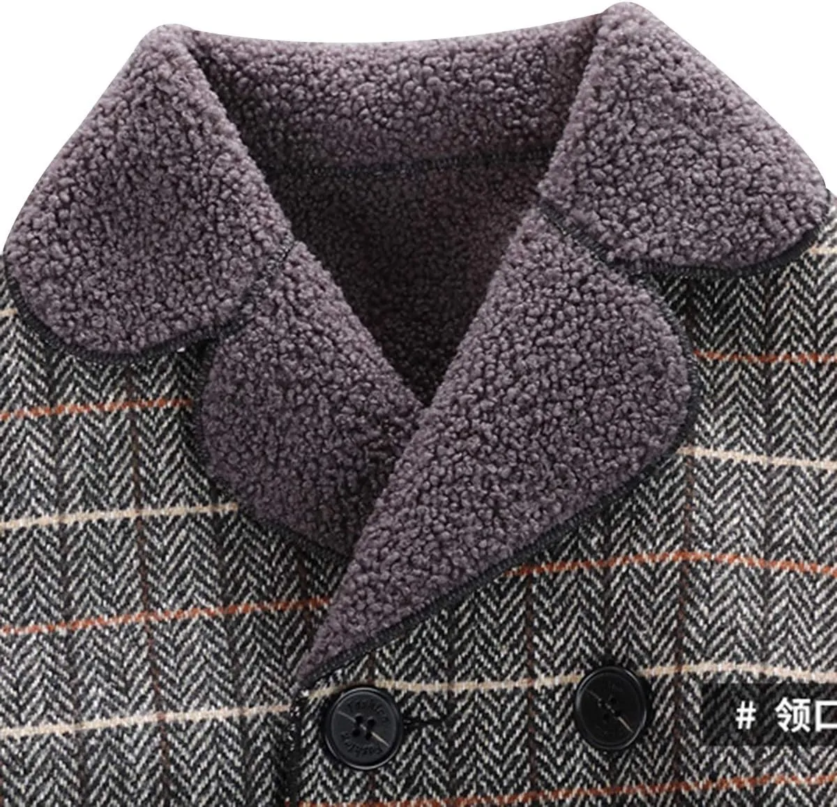Boy's Pea Coat Faux Wool Double Breasted Trench Jacket Warm Plaid Peacoat for 2-10 Years