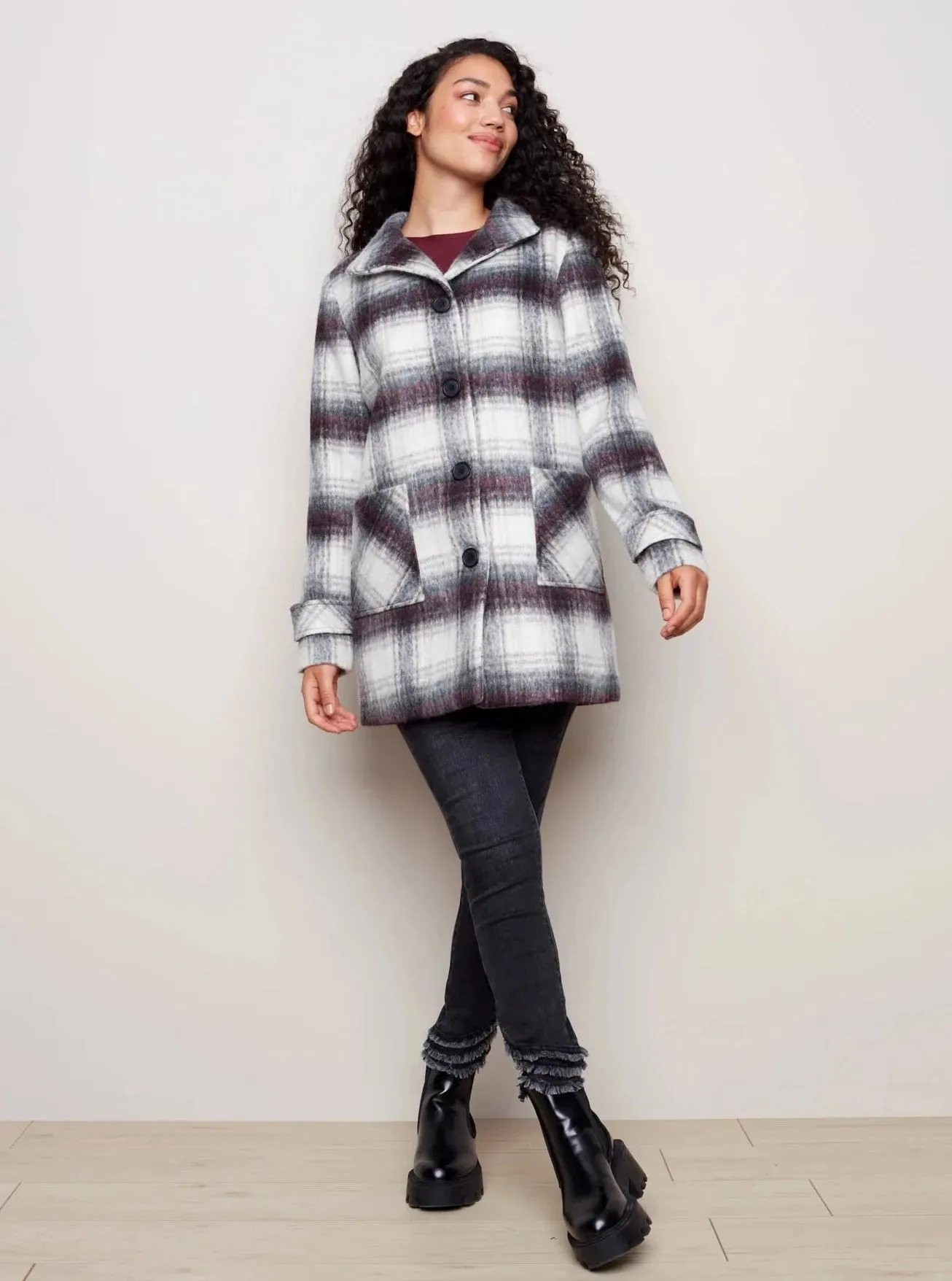 Brushed Wool Plaid Coat [Fig-C6104X]
