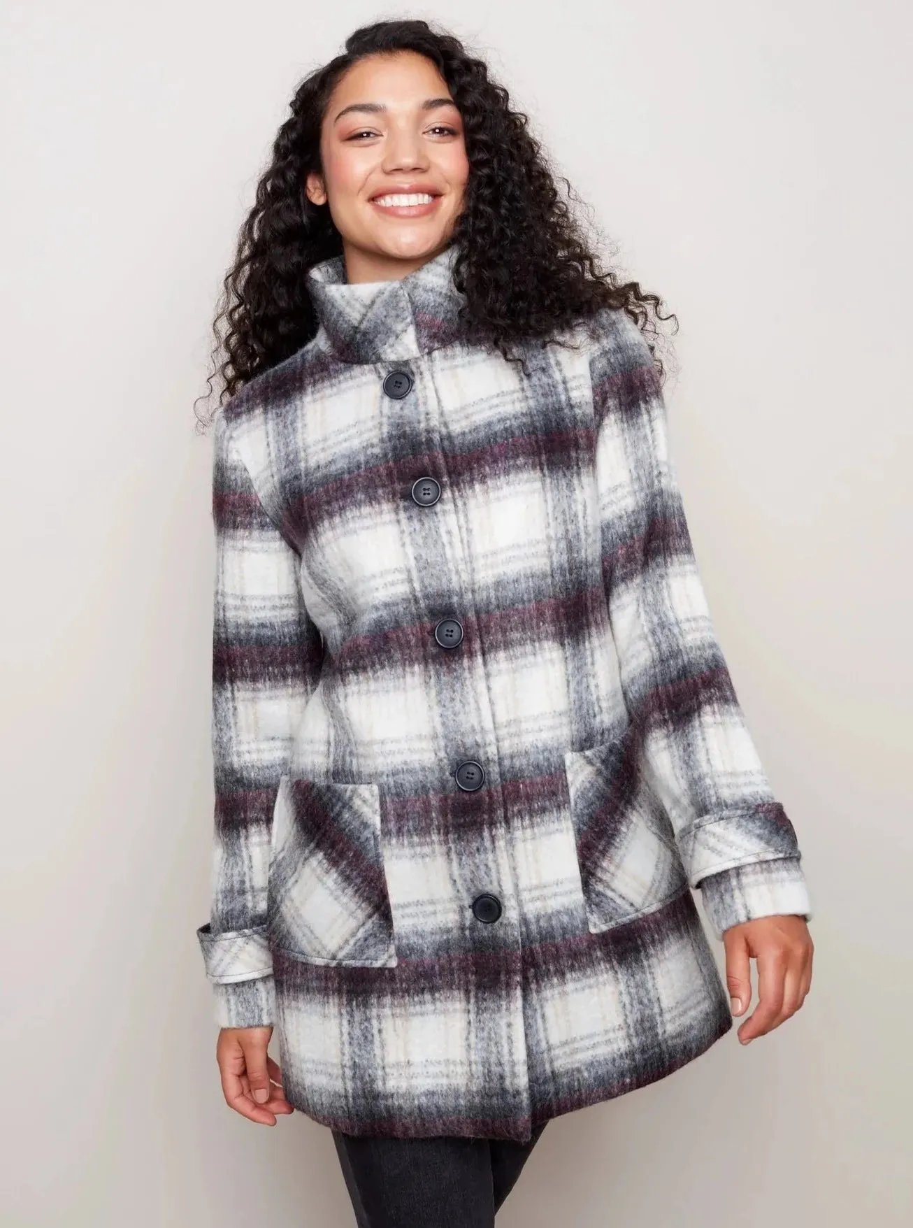 Brushed Wool Plaid Coat [Fig-C6104X]