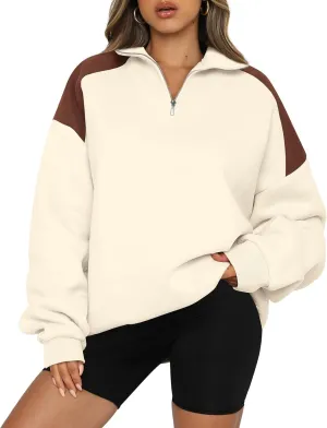 BTFBM Quarter Zip Sweatshirts For Women 2024 Fall Fashion Long Sleeve Color Block Casual Y2k Activewear Pullover Tops