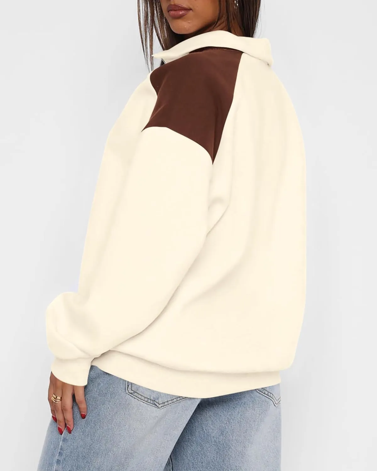 BTFBM Quarter Zip Sweatshirts For Women 2024 Fall Fashion Long Sleeve Color Block Casual Y2k Activewear Pullover Tops