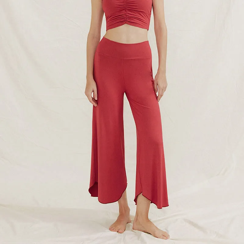 Buddha Stones Casual Plain Loose Irregular Geometric Hem Women's Leica Wide Leg Pants