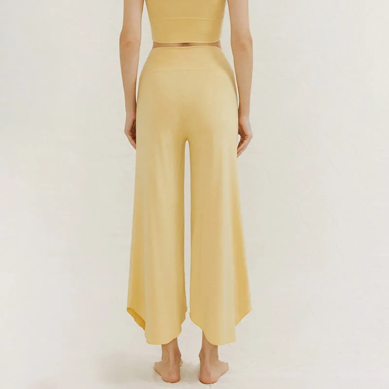 Buddha Stones Casual Plain Loose Irregular Geometric Hem Women's Leica Wide Leg Pants