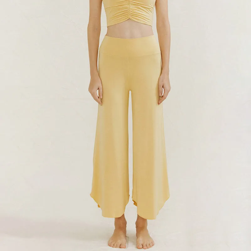 Buddha Stones Casual Plain Loose Irregular Geometric Hem Women's Leica Wide Leg Pants